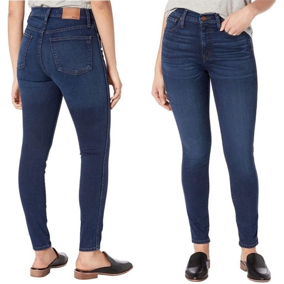 Madewell 10" High Rise Dark Wash Raw Hem Skinny Jeans - Picture 3 of 14